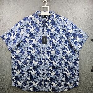 $89 NEW Perry Ellis Shirt Men 4X Stretch Button Short Sleeve Floral Blue White